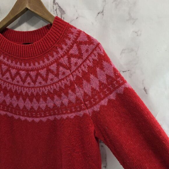 Talbots Sweater Womens Medium Red Pink Wool Blend Fair Isle Nordic Holiday - Picture 10 of 11